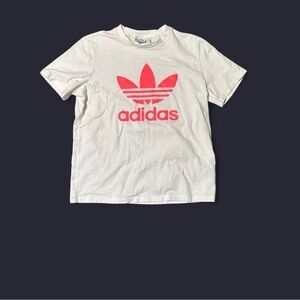 Adidas Women's Short Sleeve Tee in White with Pink Logo